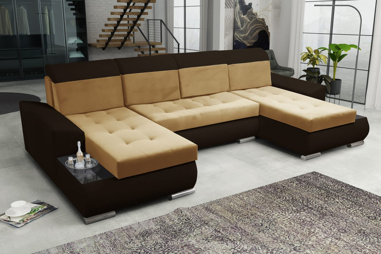 ECKSOFA BETT LONDON U-FORM 2304/1116/60 322CM 3X STAURAUM FLECKENRESISTENTER LEICHT ZU REINIGENDER STOFF / BONELLFEDERN + SCHAUMSTOFF