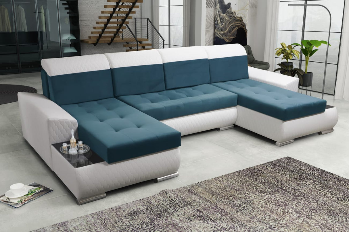 ECKSOFA BETT LONDON U-FORM 2313/1115/60 322CM 3X STAURAUM FLECKENRESISTENTER LEICHT ZU REINIGENDER STOFF / BONELLFEDERN + SCHAUMSTOFF
