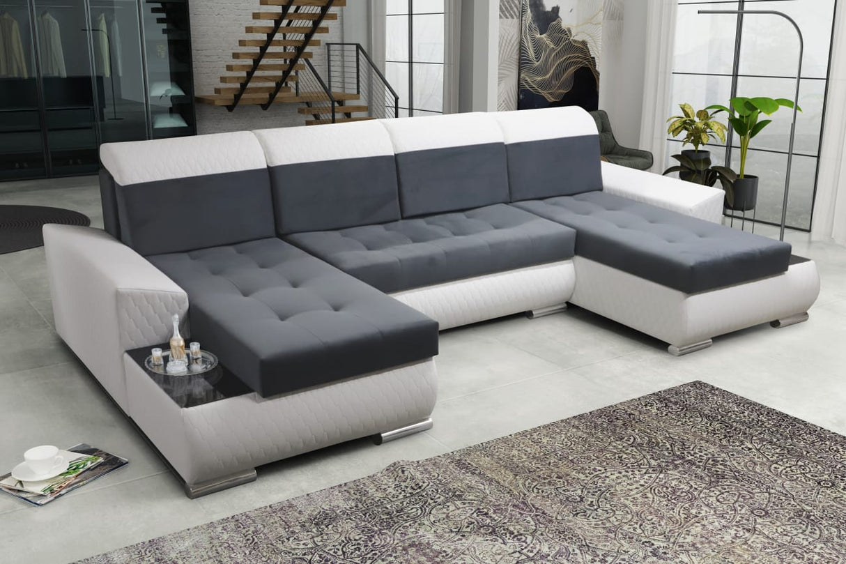 ECKSOFA BETT LONDON U-FORM 2315/1115/60 322CM 3X STAURAUM FLECKENRESISTENTER LEICHT ZU REINIGENDER STOFF / BONELLFEDERN + SCHAUM