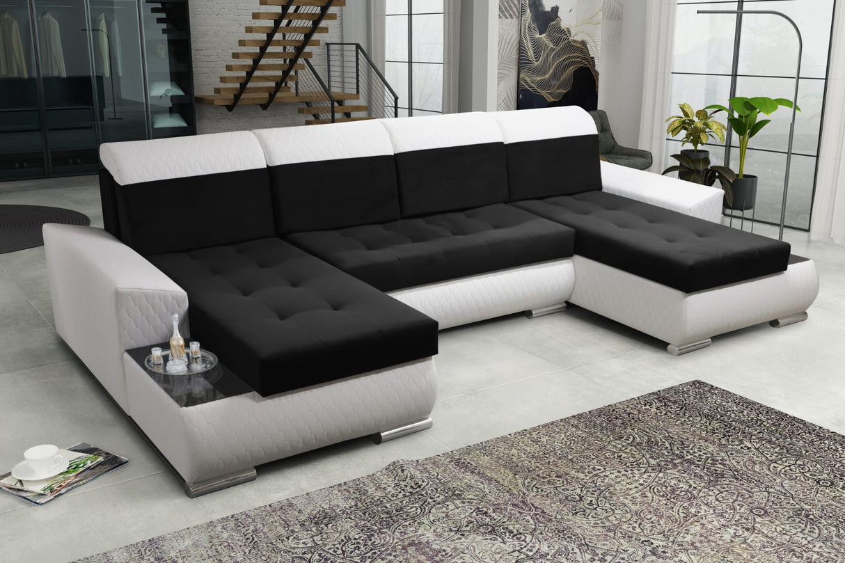 ECKSOFA BETT LONDON U-FORM 2316/1115/60 322CM 3X STAURAUM FLECKENRESISTENTER LEICHT ZU REINIGENDER STOFF / BONELLFEDERN + SCHAUMSTOFF