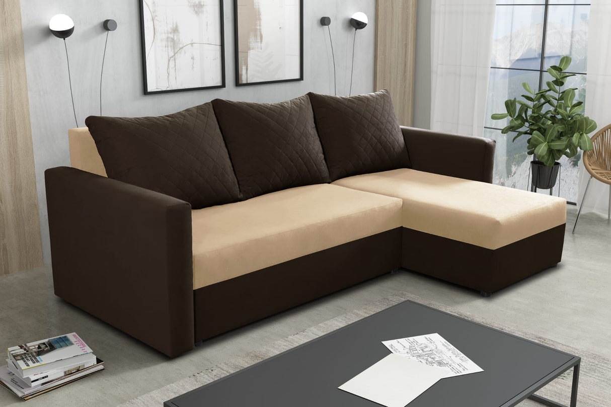 ECKSOFA BETT KEN BRAUN/BEIGE 5+41 222cm universal RECHTE/LINKE ECKE / SCHAUMSTOFF