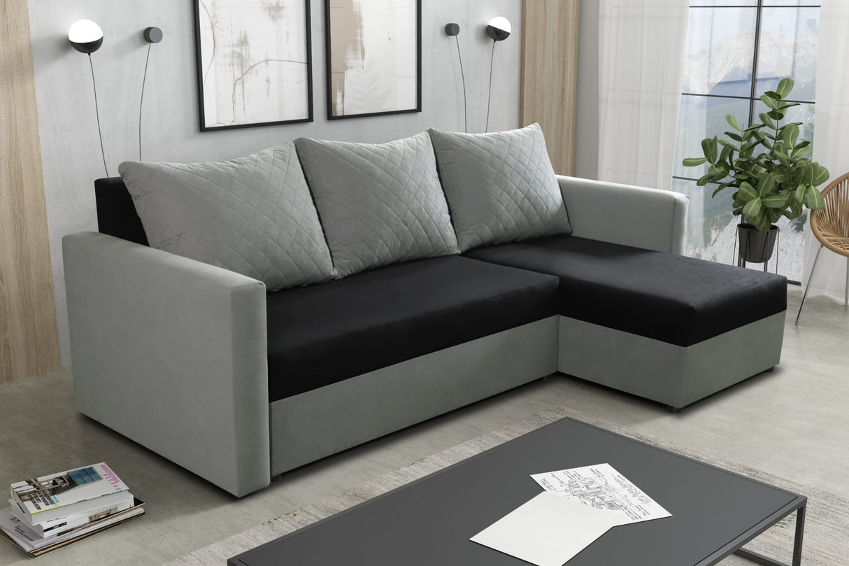 ECKSOFA BETT KEN SCHWARZ/GRAU 15+14 222cm universal RECHTE/LINKE ECKE / SCHAUM