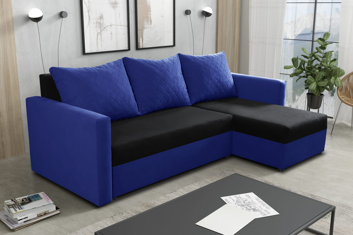 ECKSOFA BETT KEN SCHWARZ/BLAU 15+SUE14 222cm universal RECHTE/LINKE ECKE / SCHAUM