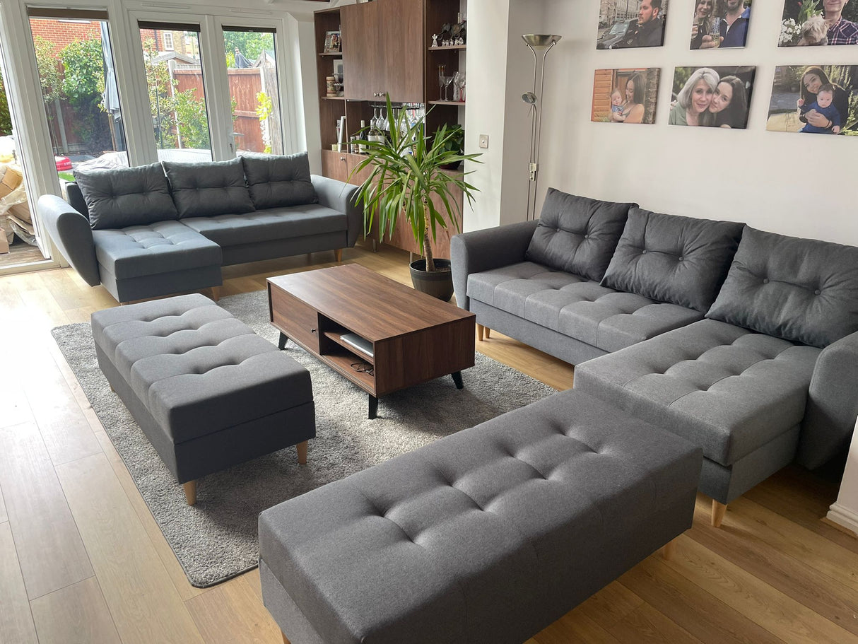 ECKSOFA BETT PALMO 2X STAURAUM MALMÖ 95 GRAU 240cm universal RECHTE/LINKE ECKE / BONELLFEDERN + SCHAUMSTOFF