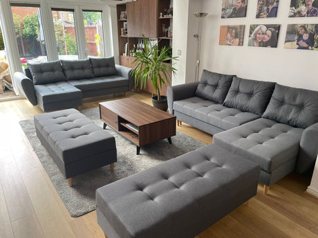 ECKSOFA BETT PALMO 2X STAURAUM MALMÖ 95 GRAU 240cm universal RECHTE/LINKE ECKE / BONELLFEDERN + SCHAUMSTOFF