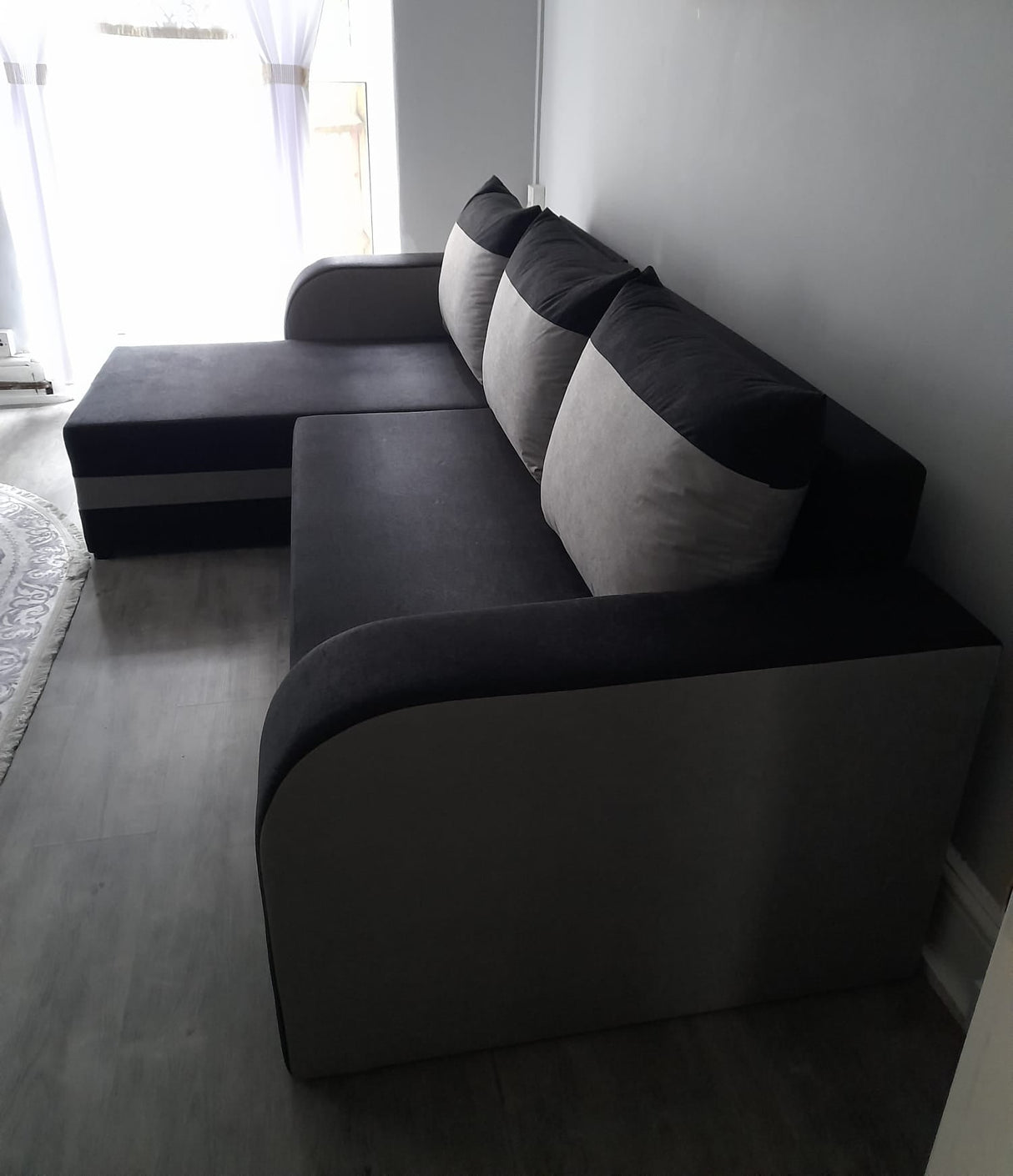ECKSOFA BETT ALEXA SCHWARZ / DUNKELGRAU 238cm universell RECHTE/LINKE ECKE / SCHAUM