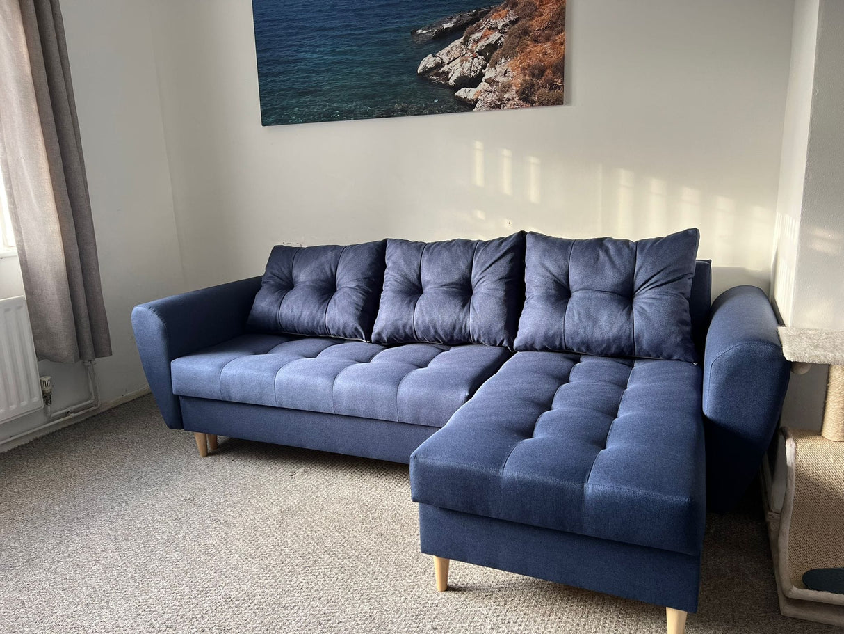 ECKSOFA BETT PALMO 2X STAURAUM BLAU MALMÖ 79 240cm universal RECHTE/LINKE ECKE / BONELLFEDERN + SCHAUMSTOFF