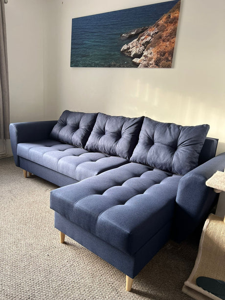 ECKSOFA BETT PALMO 2X STAURAUM BLAU MALMÖ 79 240cm universal RECHTE/LINKE ECKE / BONELLFEDERN + SCHAUMSTOFF