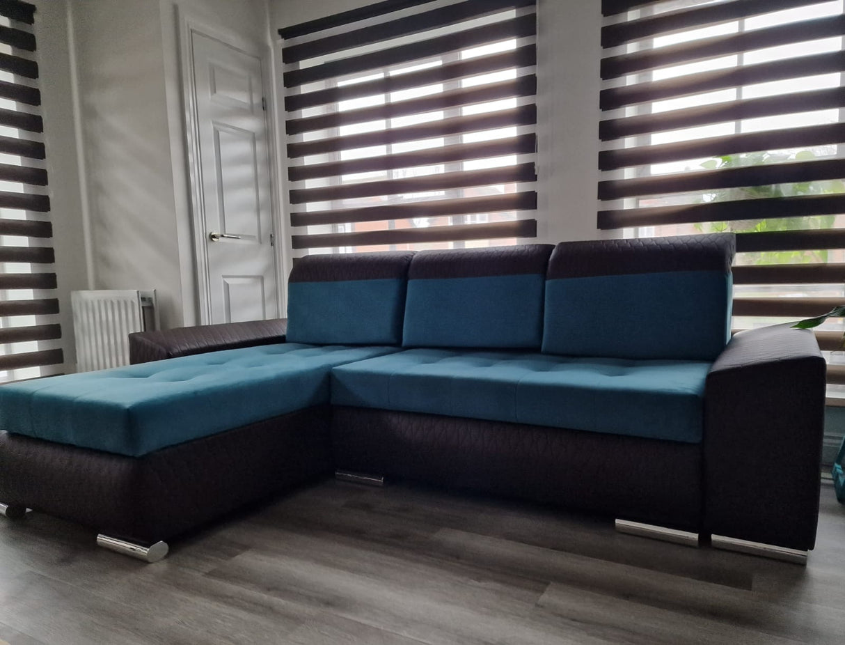 ECKSOFA BETT LONDON 2313/1115/60 252CM 2X STAURAUM FLECKENRESISTENTER LEICHT ZU REINIGENDER STOFF / BONELLFEDERN + SCHAUMSTOFF