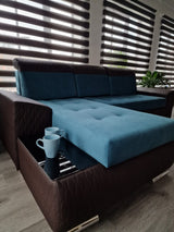ECKSOFA BETT LONDON 2313/1115/60 252CM 2X STAURAUM FLECKENRESISTENTER LEICHT ZU REINIGENDER STOFF / BONELLFEDERN + SCHAUMSTOFF