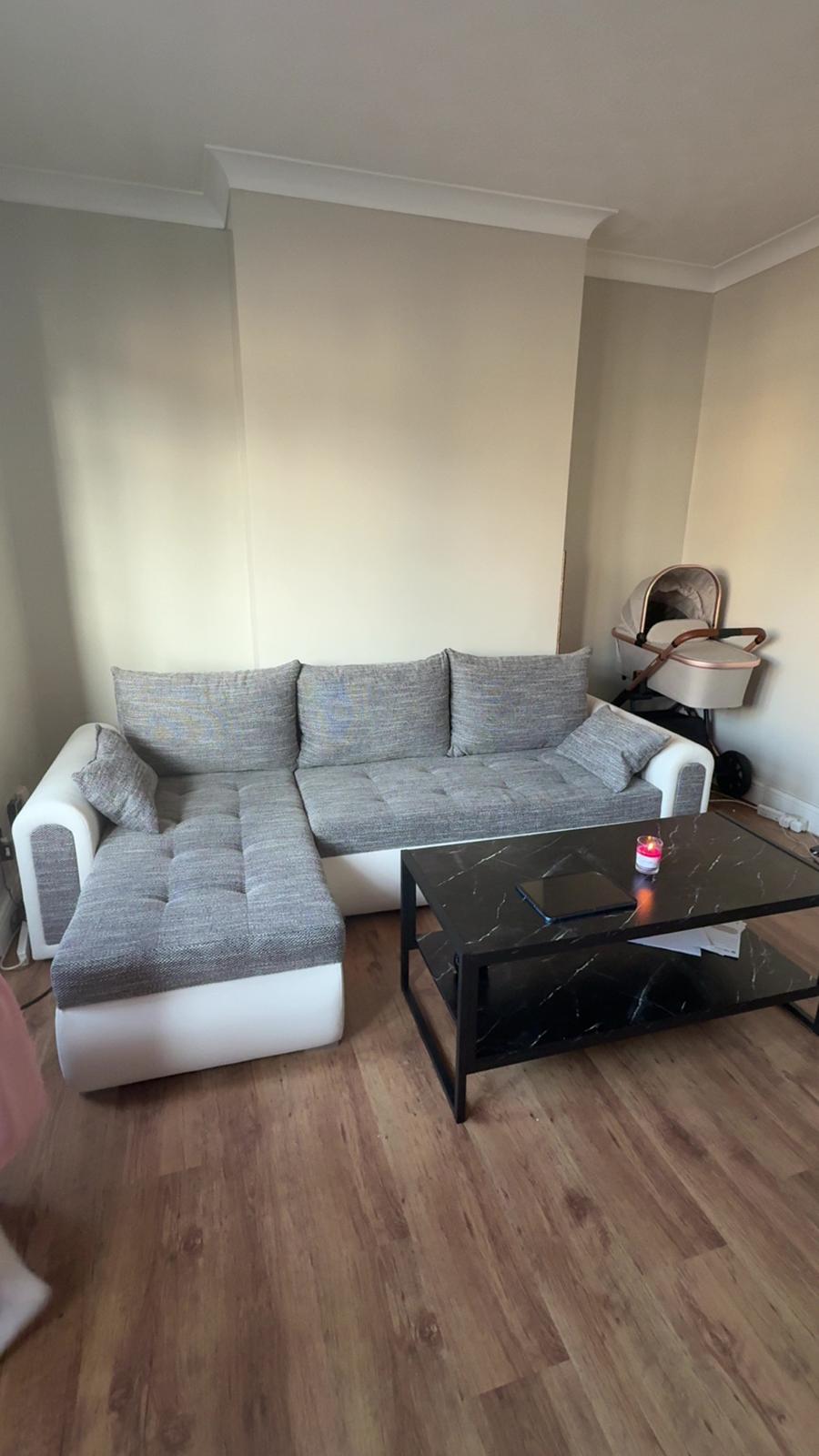 UNIVERSAL ECKSOFA BETT ECO 240CM GRAU/WEISS KUNSTLEDER BERLIN 01 / MADRYT 920 2X STAURAUM