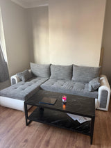 UNIVERSAL ECKSOFA BETT ECO 240CM GRAU/WEISS KUNSTLEDER BERLIN 01 / MADRYT 920 2X STAURAUM