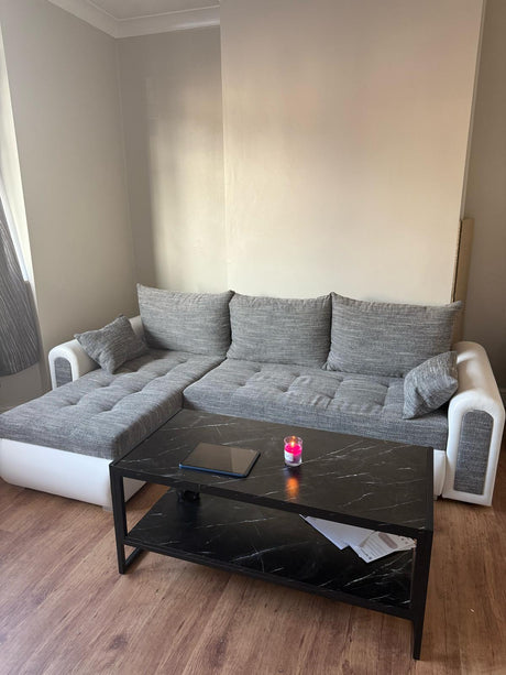 UNIVERSAL ECKSOFA BETT ECO 240CM GRAU/WEISS KUNSTLEDER BERLIN 01 / MADRYT 920 2X STAURAUM