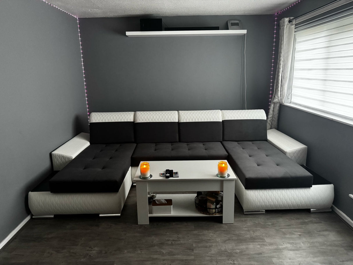 ECKSOFA BETT LONDON U-FORM 2316/1115/60 322CM 3X STAURAUM FLECKENRESISTENTER LEICHT ZU REINIGENDER STOFF / BONELLFEDERN + SCHAUMSTOFF