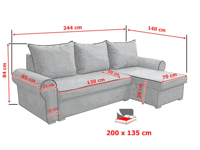 UNIVERSAL ECKSOFA BETT LORD 244cm 2X STAURAUM 35+16 / SCHAUM