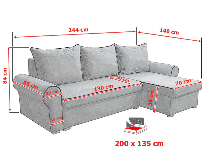UNIVERSAL ECKSOFA BETT LORD 244cm 2X STAURAUM 04+02 / SCHAUM