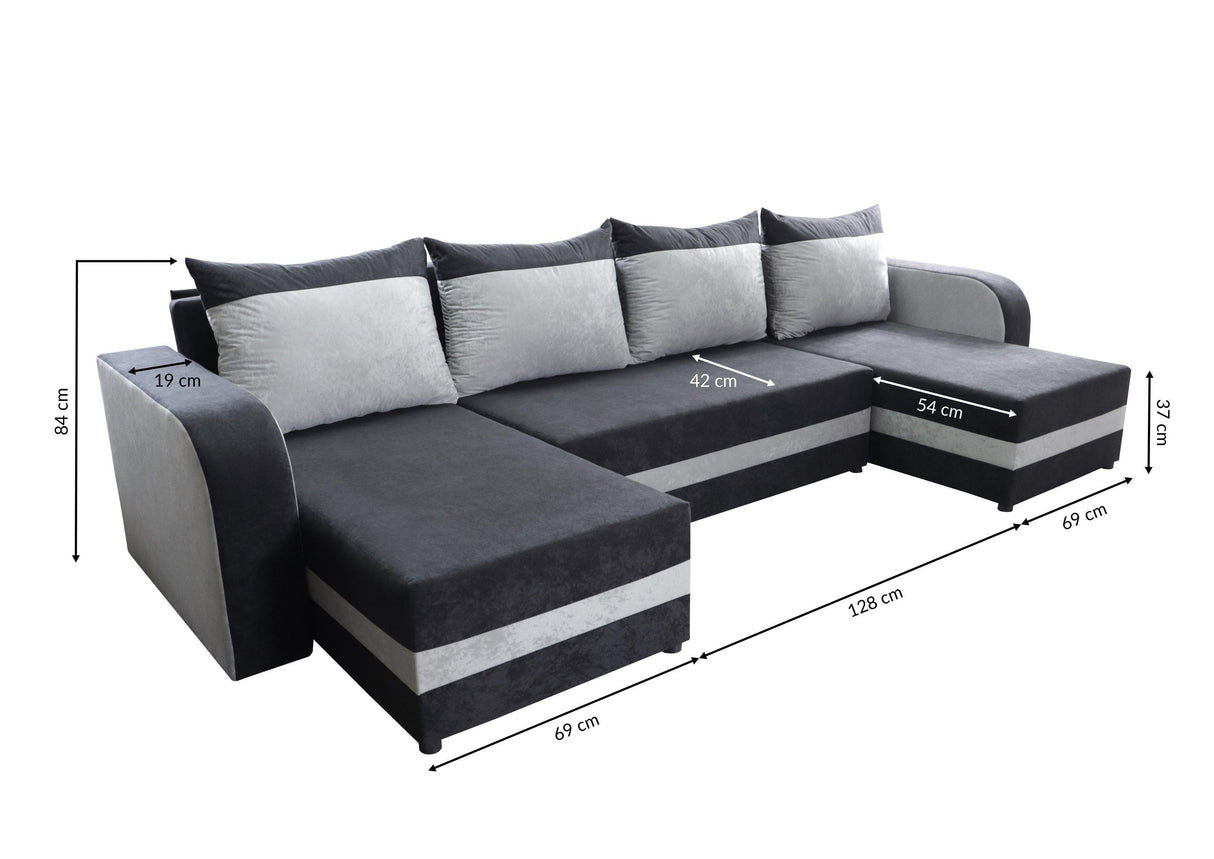 ECKSOFA BETT ALEXA U-FORM 304CM / SCHAUMSTOFF