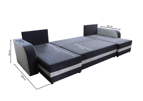 ECKSOFA BETT ALEXA U-FORM 304CM / SCHAUMSTOFF