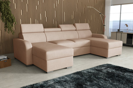 NEU! ECKSOFA BETT ASTEE U-FORM LEICHT ZU REINIGENDER STOFF VERSTELLBARE KOPFSTÜTZE / FEDERN + SCHAUM