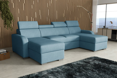 NEU! ECKSOFA BETT ASTEE U-FORM LEICHT ZU REINIGENDER STOFF VERSTELLBARE KOPFSTÜTZE / FEDERN + SCHAUM