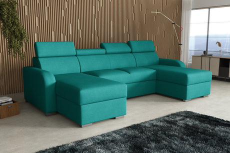NEU! ECKSOFA BETT ASTEE U-FORM LEICHT ZU REINIGENDER STOFF VERSTELLBARE KOPFSTÜTZE / FEDERN + SCHAUM