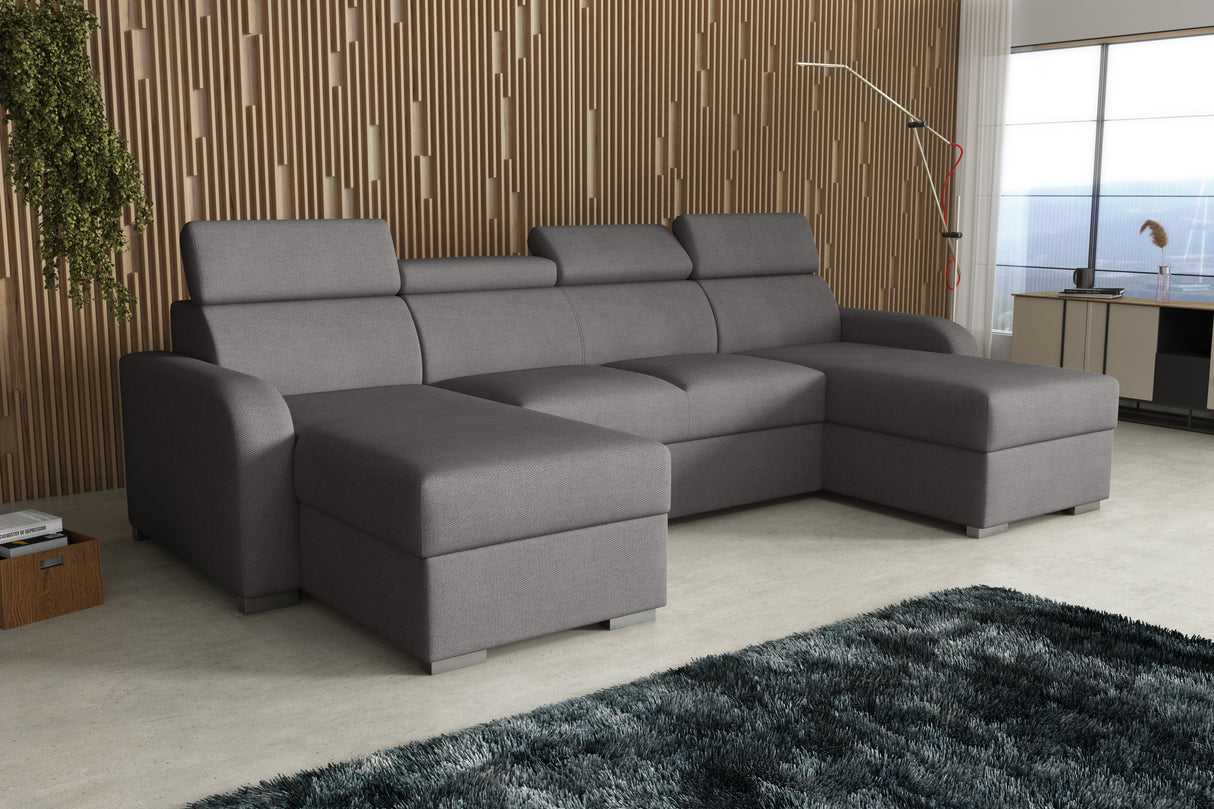 NEW! CORNER SOFA BED ASTEE U SHAPE CROWN FABRIC EASY CLEAN FABRIC ADJUSTABLE HEADREST / SPRINGS + FOAM