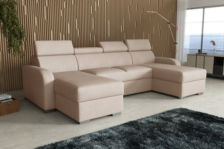 NEU! ECKSOFA BETT ASTEE U-FORM KRONE STOFF LEICHT ZU REINIGENDER STOFF VERSTELLBARE KOPFSTÜTZE / FEDERN + SCHAUM