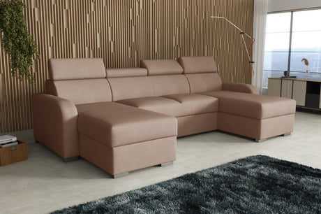 NEU! ECKSOFA BETT ASTEE U-FORM KRONE STOFF LEICHT ZU REINIGENDER STOFF VERSTELLBARE KOPFSTÜTZE / FEDERN + SCHAUM