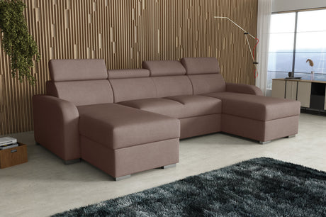 NEU! ECKSOFA BETT ASTEE U-FORM KRONE STOFF LEICHT ZU REINIGENDER STOFF VERSTELLBARE KOPFSTÜTZE / FEDERN + SCHAUM