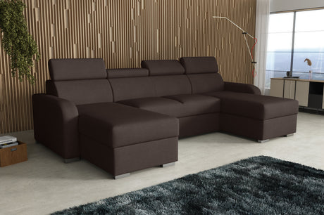 NEU! ECKSOFA BETT ASTEE U-FORM KRONE STOFF LEICHT ZU REINIGENDER STOFF VERSTELLBARE KOPFSTÜTZE / FEDERN + SCHAUM