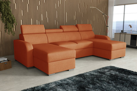 NEU! ECKSOFA BETT ASTEE U-FORM KRONE STOFF LEICHT ZU REINIGENDER STOFF VERSTELLBARE KOPFSTÜTZE / FEDERN + SCHAUM