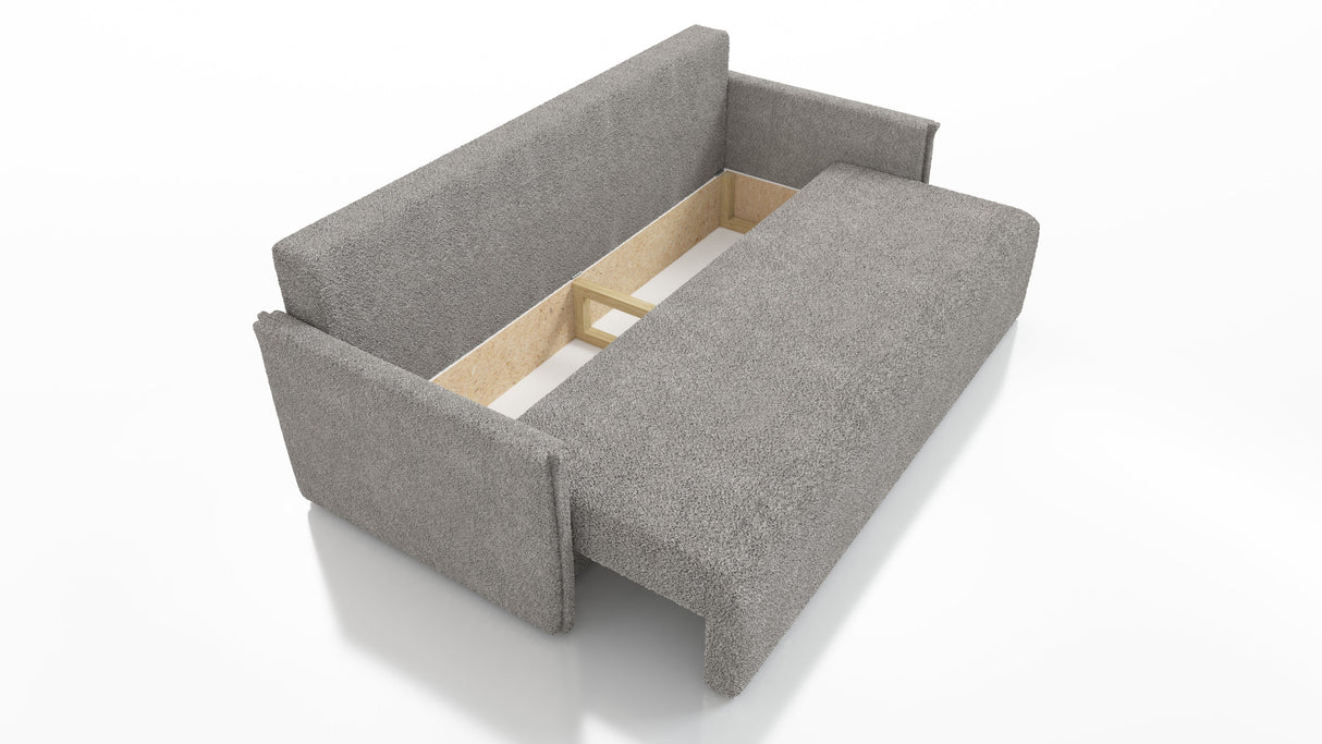 NIEUW! Slaapbank BIANCA 207CM BONELL VEREN + SCHUIM BOUCLE STOF / KLEURKEUZE