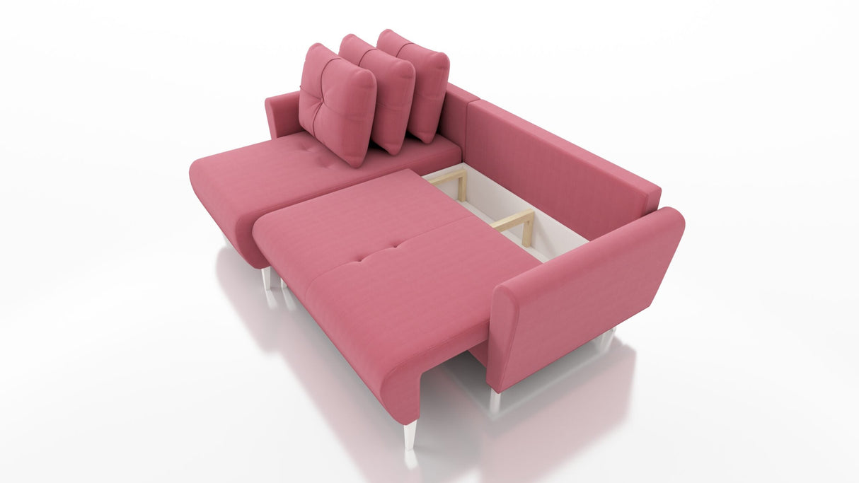 ECKSOFA BETT MONE UNIVERSAL 228cm KRONOS 22 PFLEGELEICHTER STOFF / BONELLFEDERN + SCHAUM