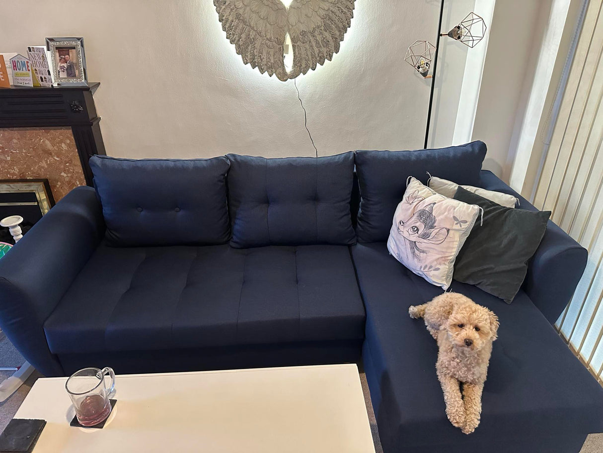 ECKSOFA BETT PALMO 2X STAURAUM BLAU MALMÖ 79 240cm universal RECHTE/LINKE ECKE / BONELLFEDERN + SCHAUMSTOFF