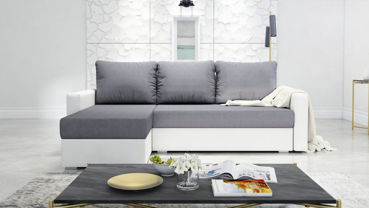 ECKSOFA BETT FOXY UNIVERSAL ECKE SAWANA 05 / WEIßES KUNSTLEDER / SCHAUMSTOFF