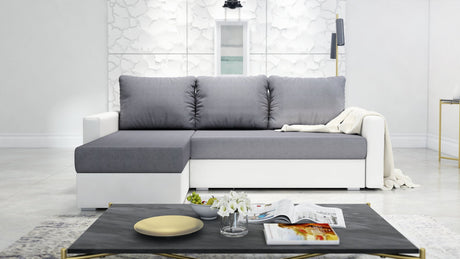ECKSOFA BETT FOXY UNIVERSAL ECKE SAWANA 05 / WEIßES KUNSTLEDER / SCHAUMSTOFF