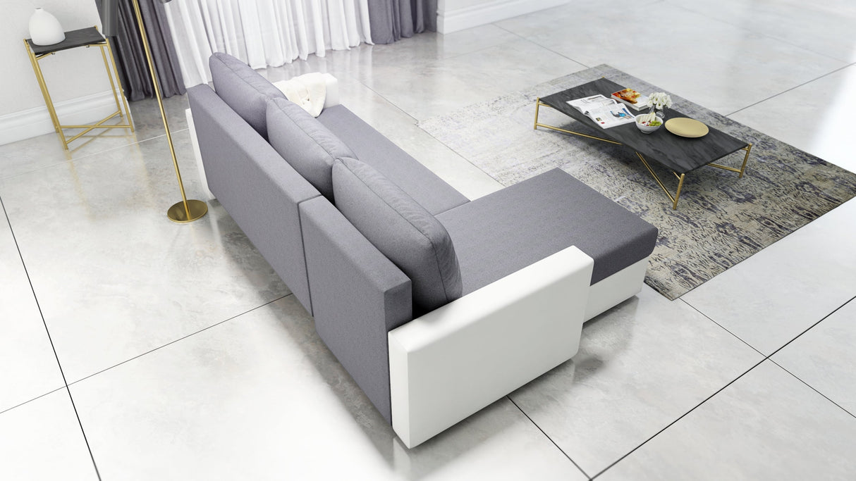 ECKSOFA BETT FOXY UNIVERSAL ECKE SAWANA 05 / WEIßES KUNSTLEDER / SCHAUMSTOFF