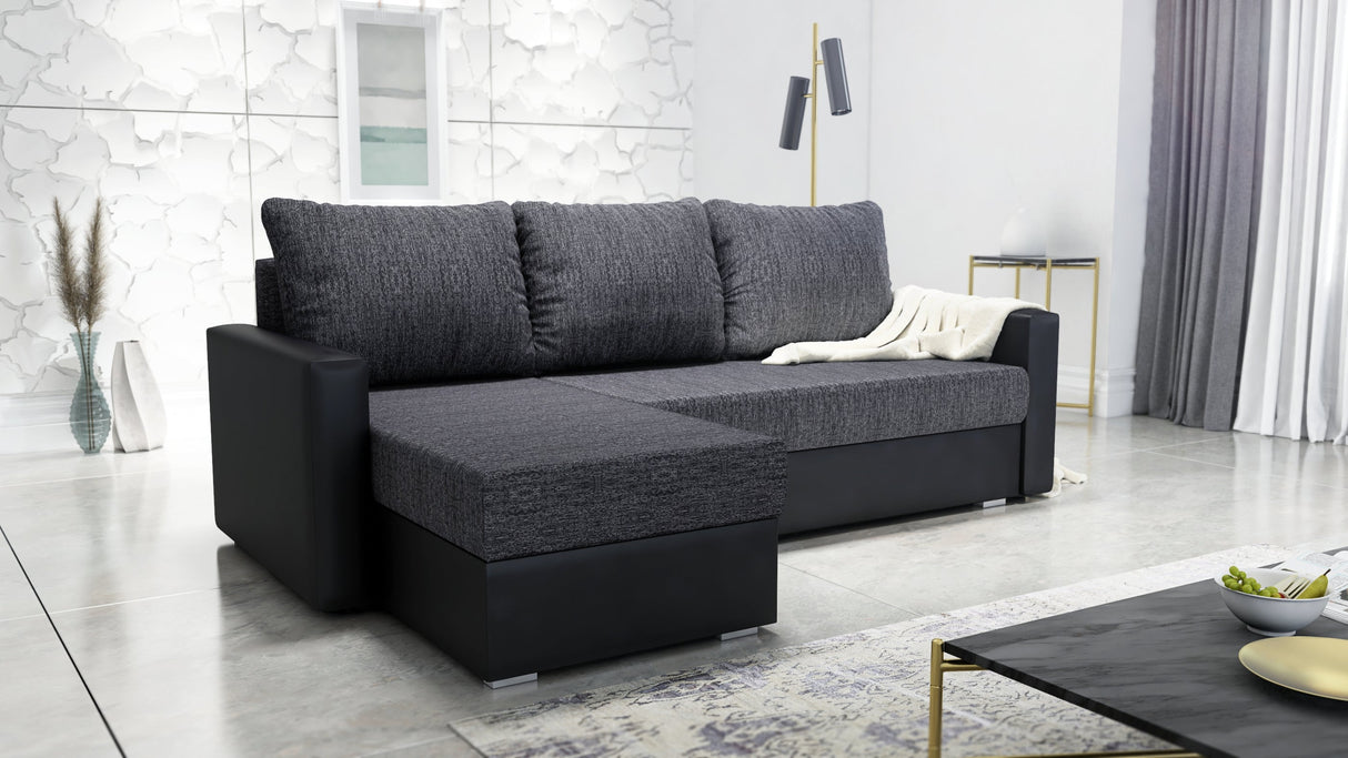ECKSOFA BETT FOXY UNIVERSAL ECKE BERLIN 02 / SCHWARZ KUNSTLEDER / SCHAUMSTOFF