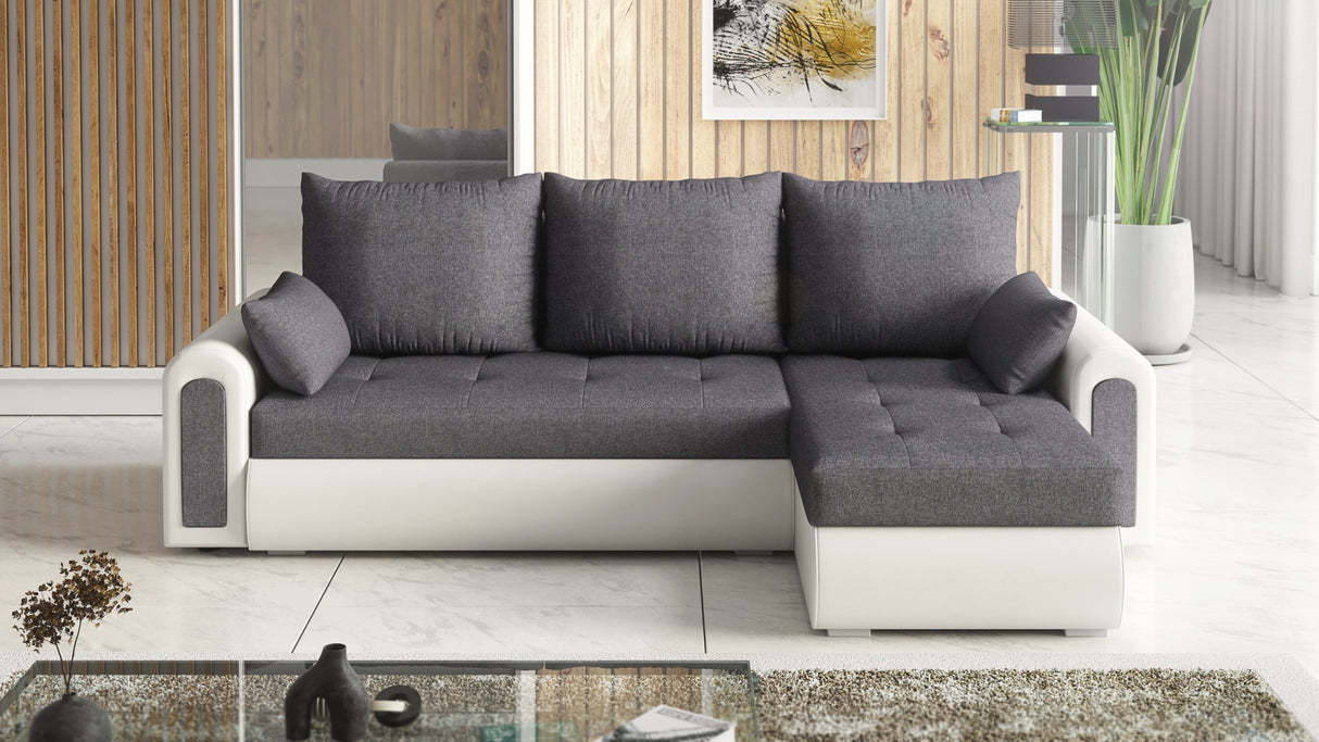 UNIVERSAL ECKSOFA BETT ECO 240CM GRAU/WEISS KUNSTLEDER BERLIN 01 / MADRYT 920 2X STAURAUM
