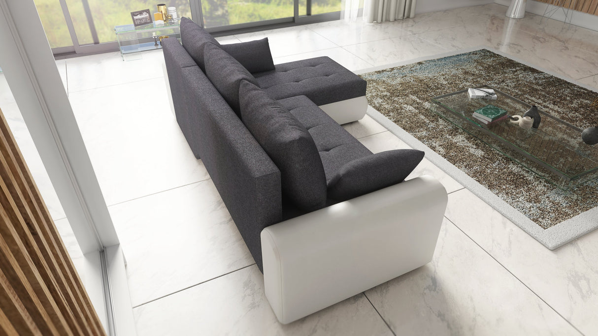 UNIVERSAL ECKSOFA BETT ECO 240CM GRAU/WEISS KUNSTLEDER BERLIN 01 / MADRYT 920 2X STAURAUM