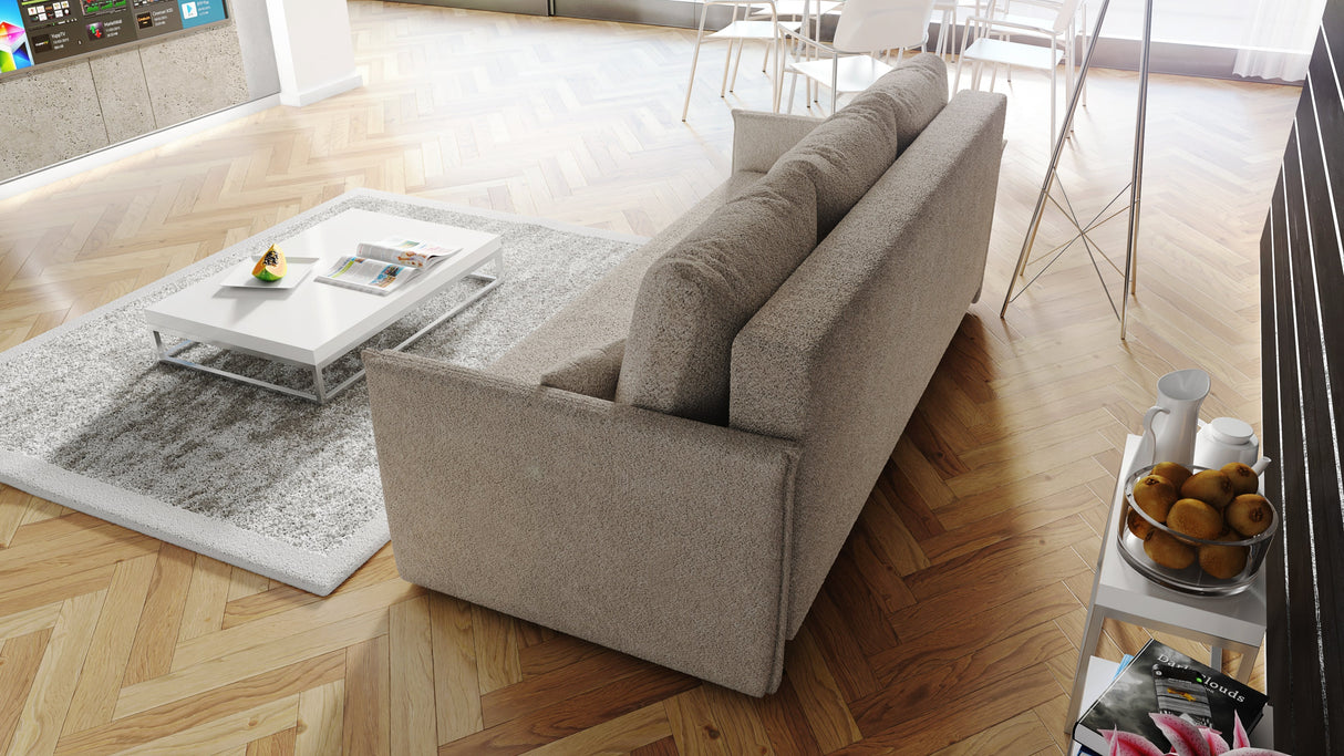 NIEUW! Slaapbank BIANCA 207CM BONELL VEREN + SCHUIM BOUCLE STOF / KLEURKEUZE