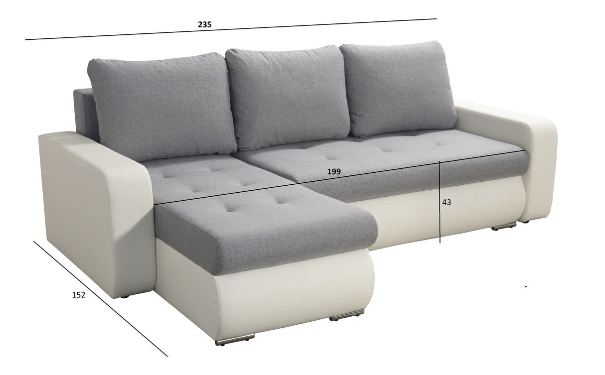 NAROŻNIK DAVY Z ROZKŁADANYM ŁÓŻKIEM WYBÓR KOLORU 238CM / SPRĘŻYNY + PIANKA